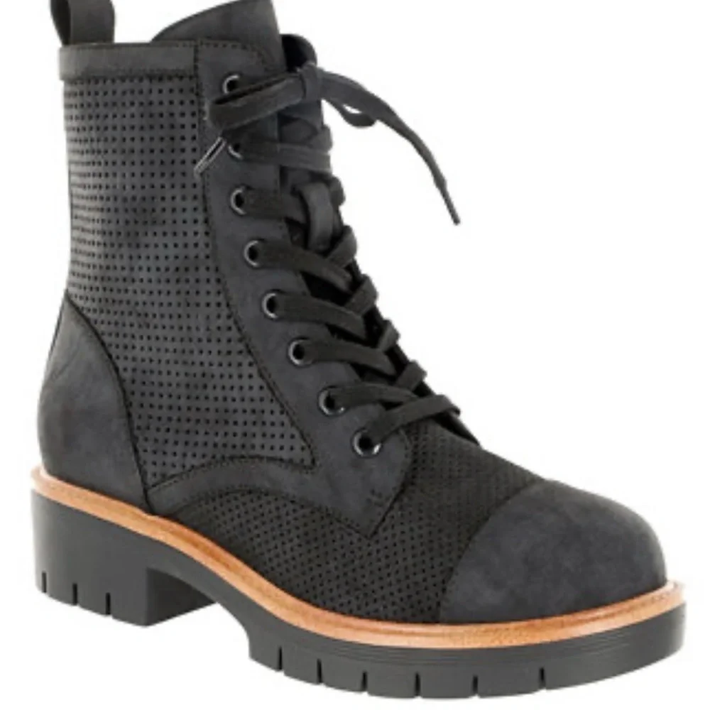 MIA Black Lace-Up Combat Boots with Brown Outsole